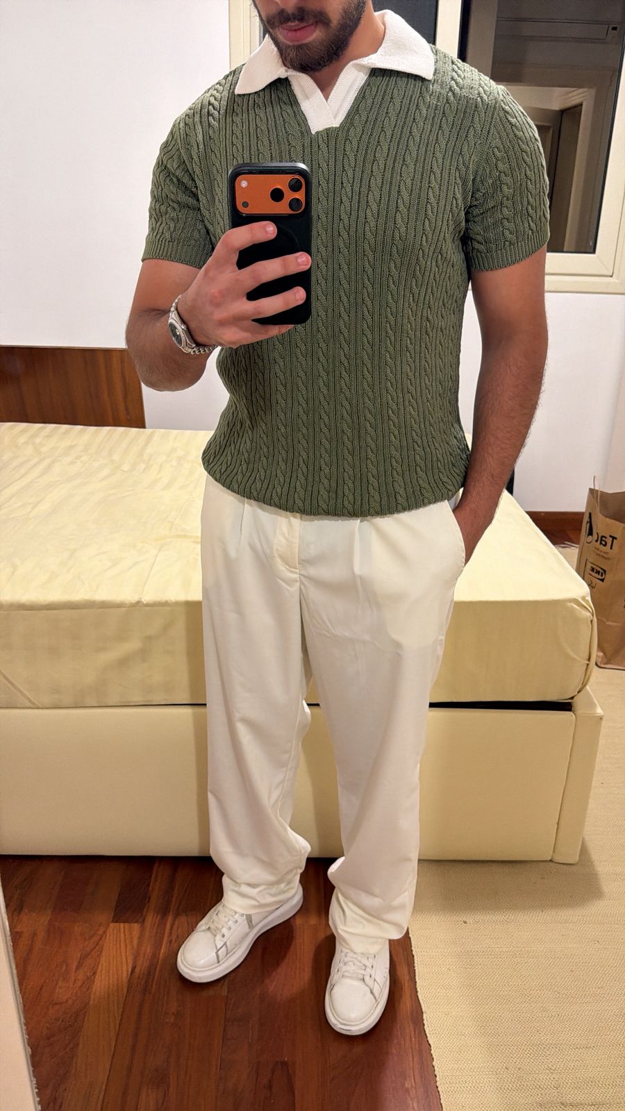 Sage Green Two Tone Knitted Polo