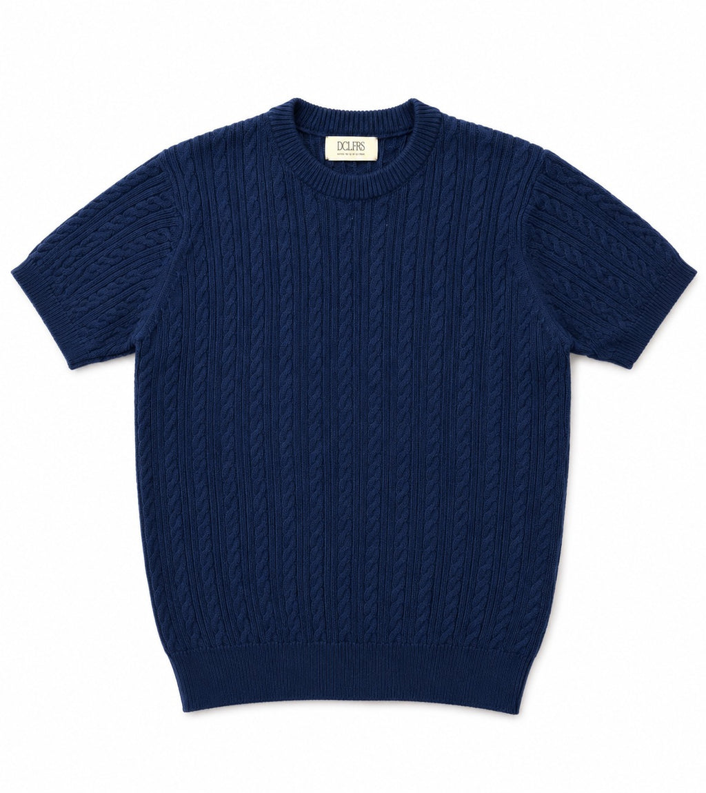 Navy Cable Knit Round Tshirt