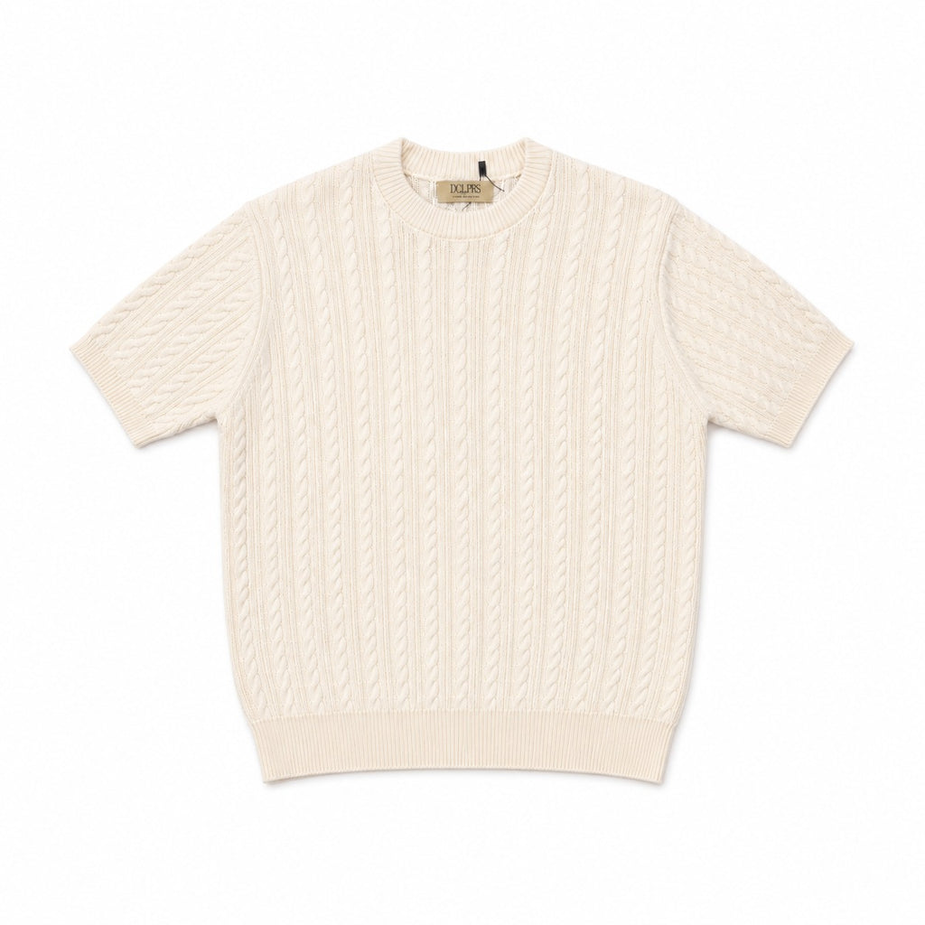White Cable Knit Round Tshirt