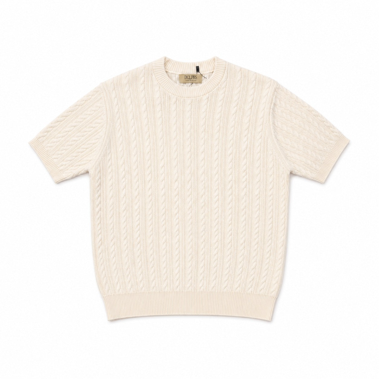 White Cable Knit Round Tshirt