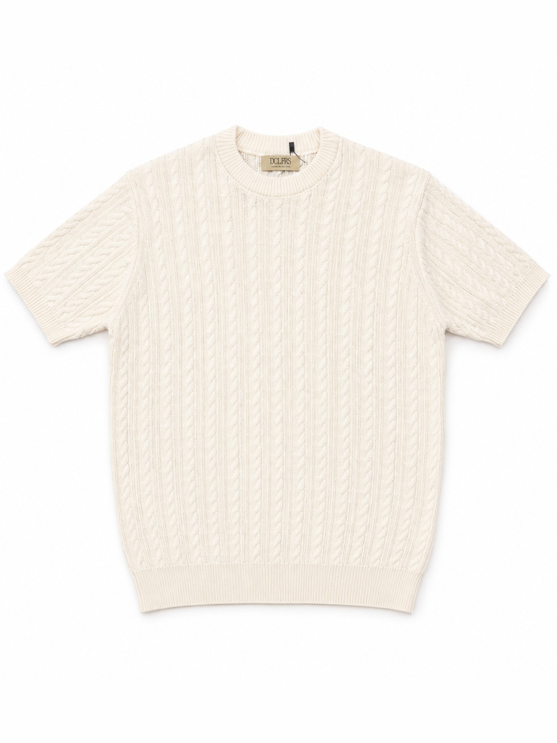 Cream Cable Knit Round Tshirt