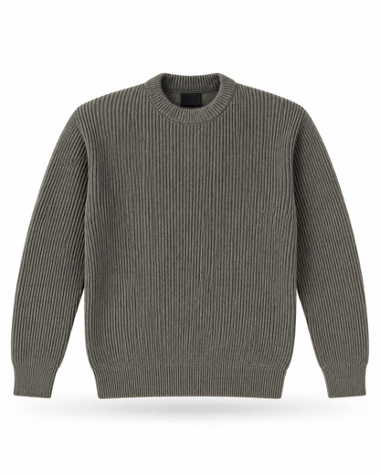 Grey Ribbed Knitted Sweater product-only mockup