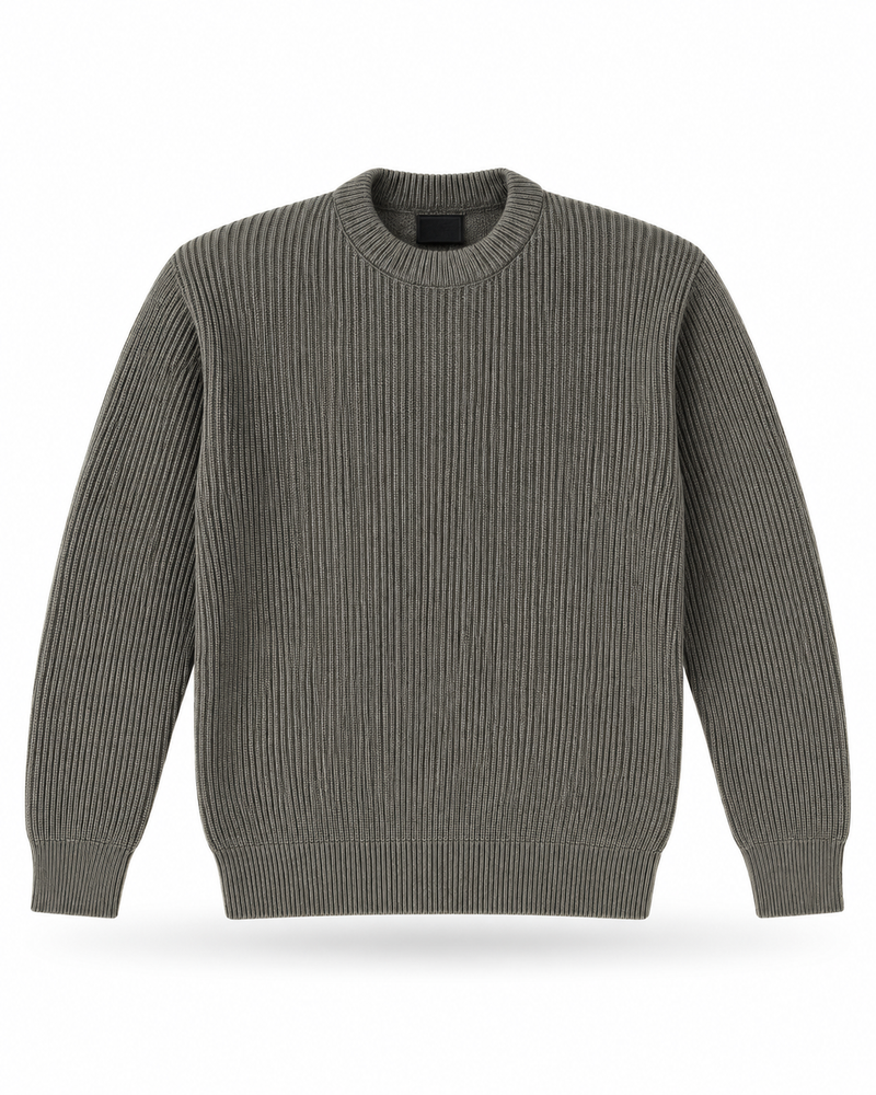 Grey Ribbed Knitted Sweater product-only mockup