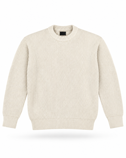 Cream Ribbed Knitted Sweater product-only mockup