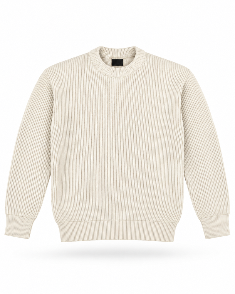 Cream Ribbed Knitted Sweater product-only mockup