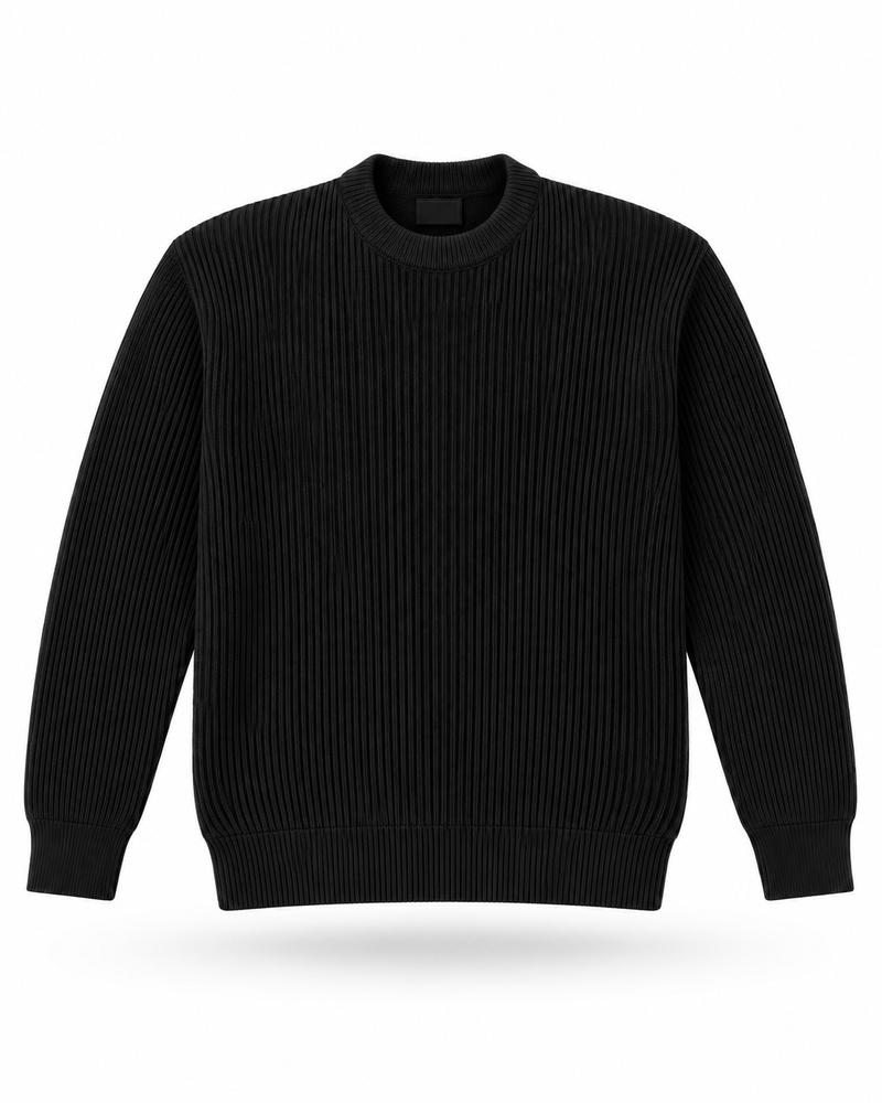 Black Ribbed Knitted Sweater product-only mockup