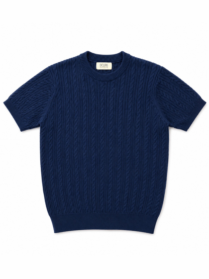 Navy Cable Knit Round Tshirt