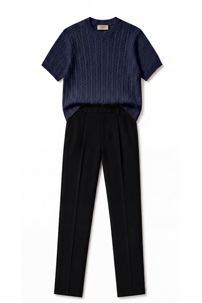 Navy Cable Knit Tshirt+Tailored