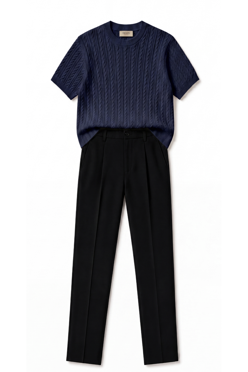 Navy Cable Knit Tshirt+Tailored